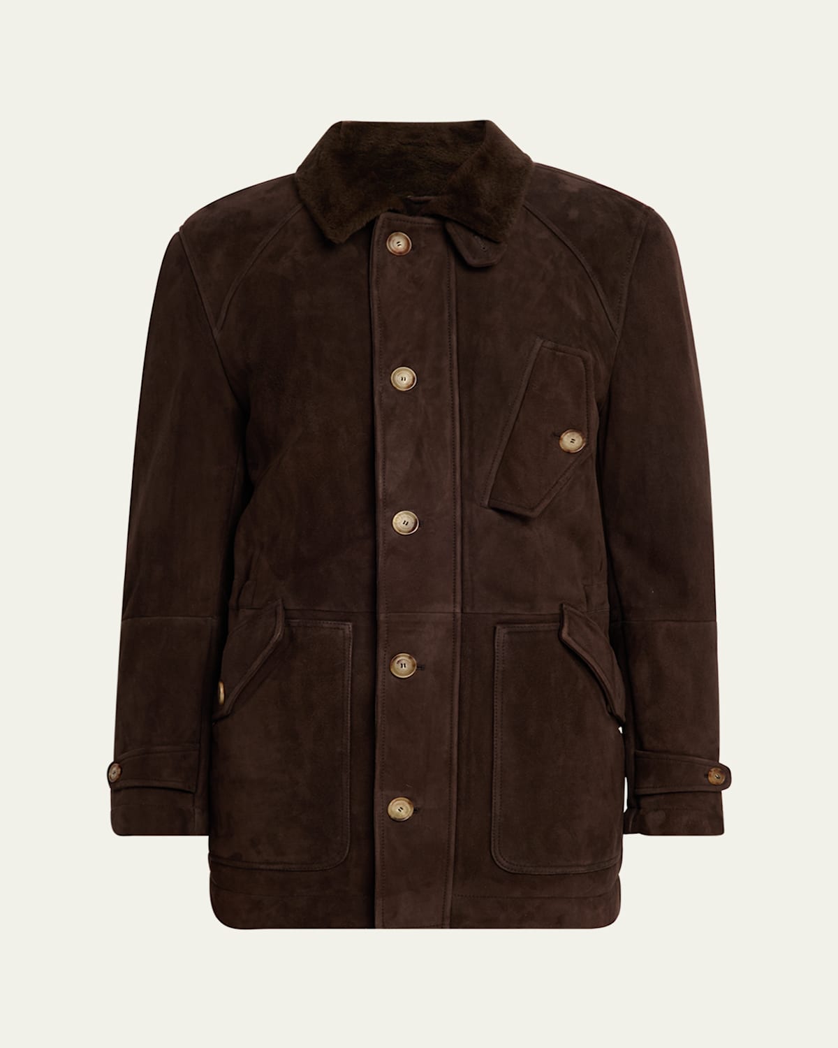 Brunello Cucinelli Men's Shearling Lined Button-front Parka In Brown