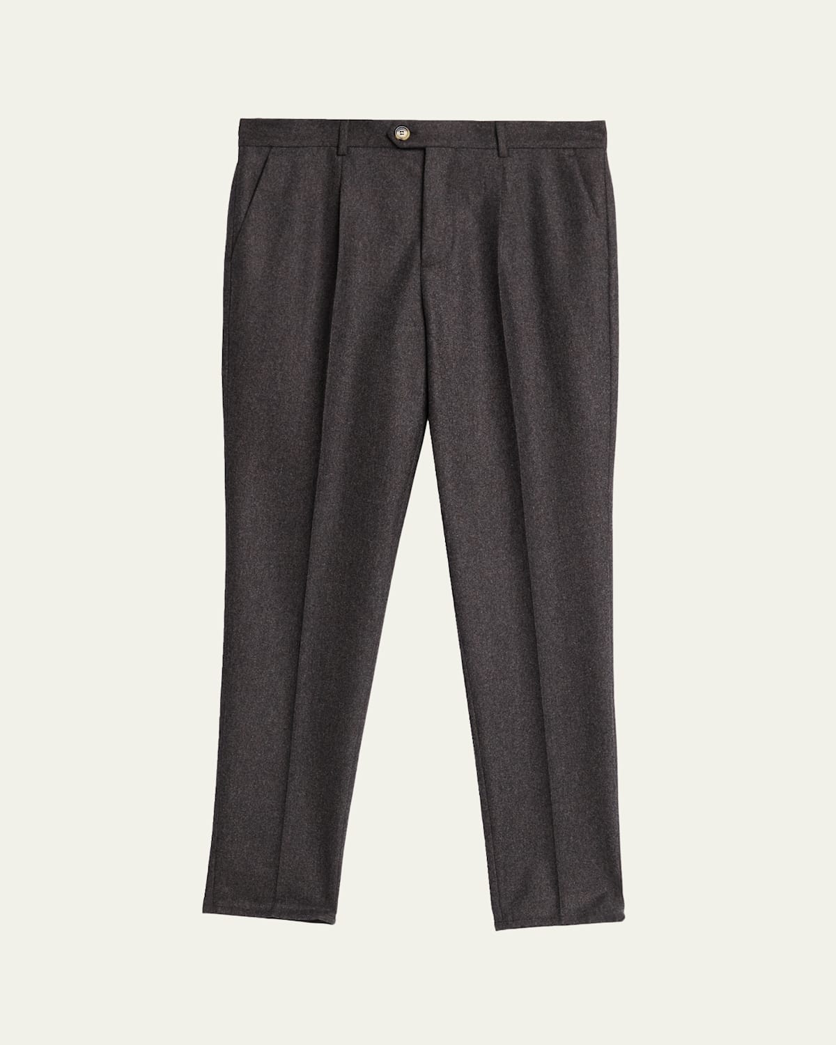 Brunello Cucinelli Men's Wool Flannel Single-pleated Pants In Black
