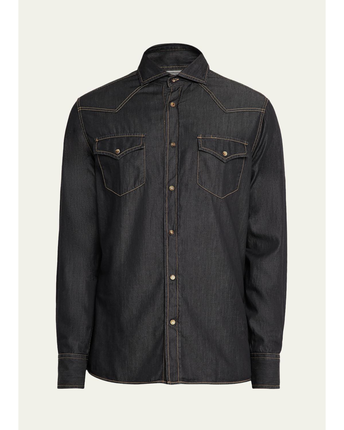 Mens Lightweight Denim Western Shirt