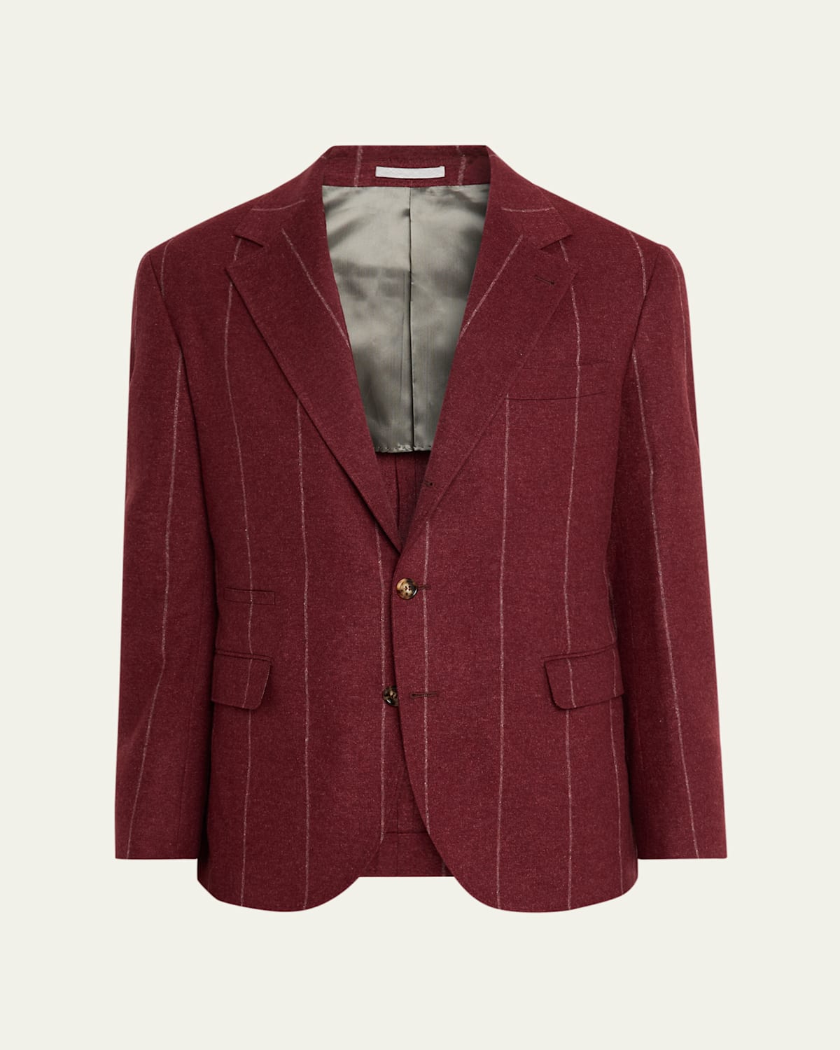 Brunello Cucinelli Men's Chalk Stripe Cavallo Blazer In Burgundy