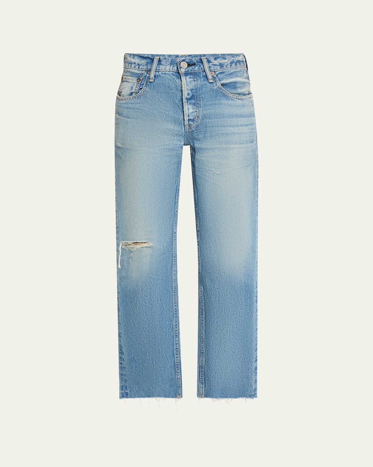 Moussy Vintage Frankford Distressed Straight Low-rise Jeans In Blue