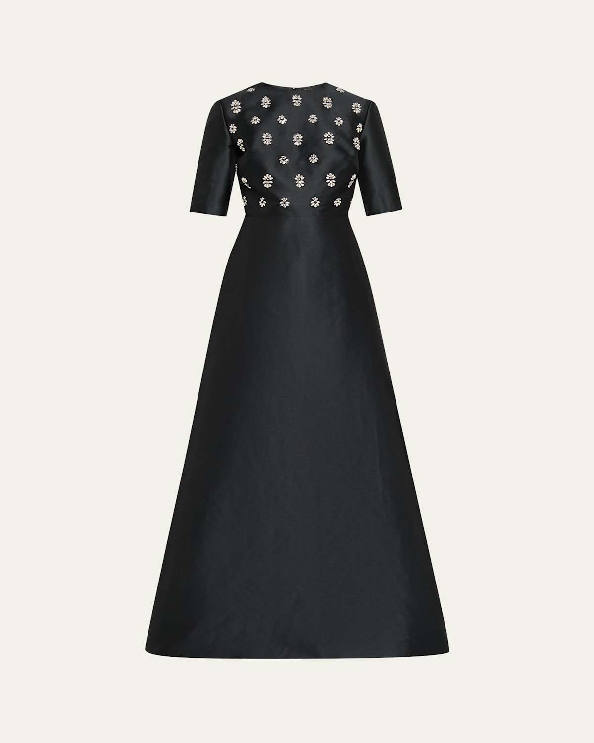 Reem Acra Embellished Mikado Silk Short-sleeve Gown In Black