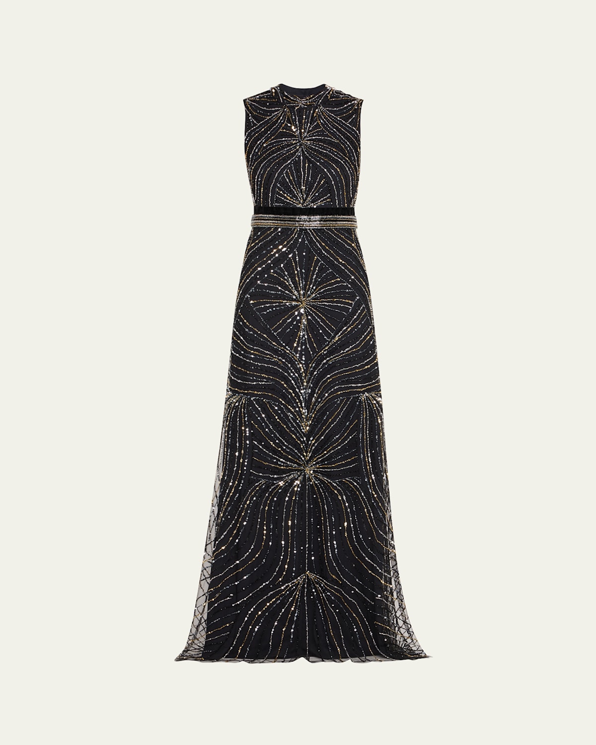 Sequined Back-Cutout Sleeveless Gown