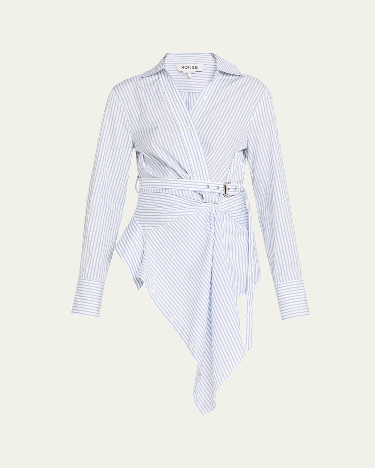 Monse Striped Belted Asymmetric Wrap Blouse In Multi