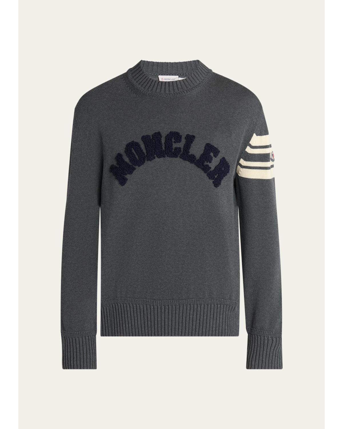 Men'S Curved Logo Knit Crewneck Sweater