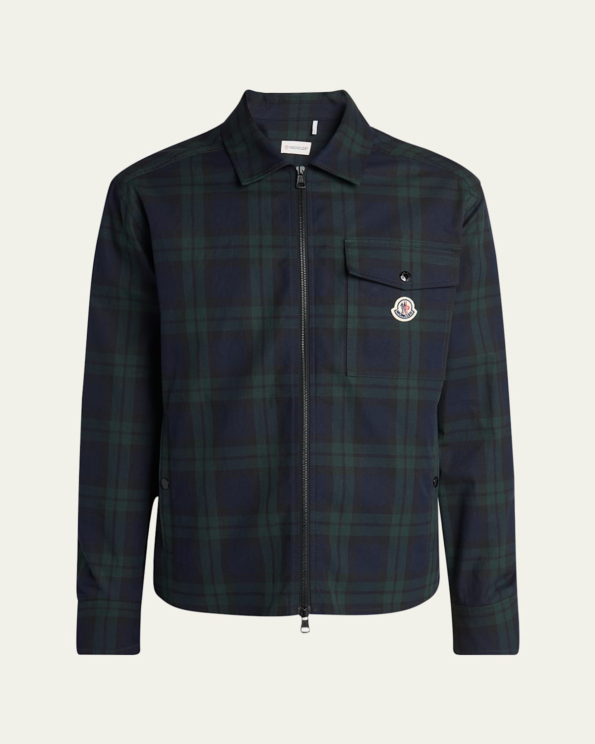 Moncler Camicia Plaid Cotton Zip Shirt Jacket In Blue