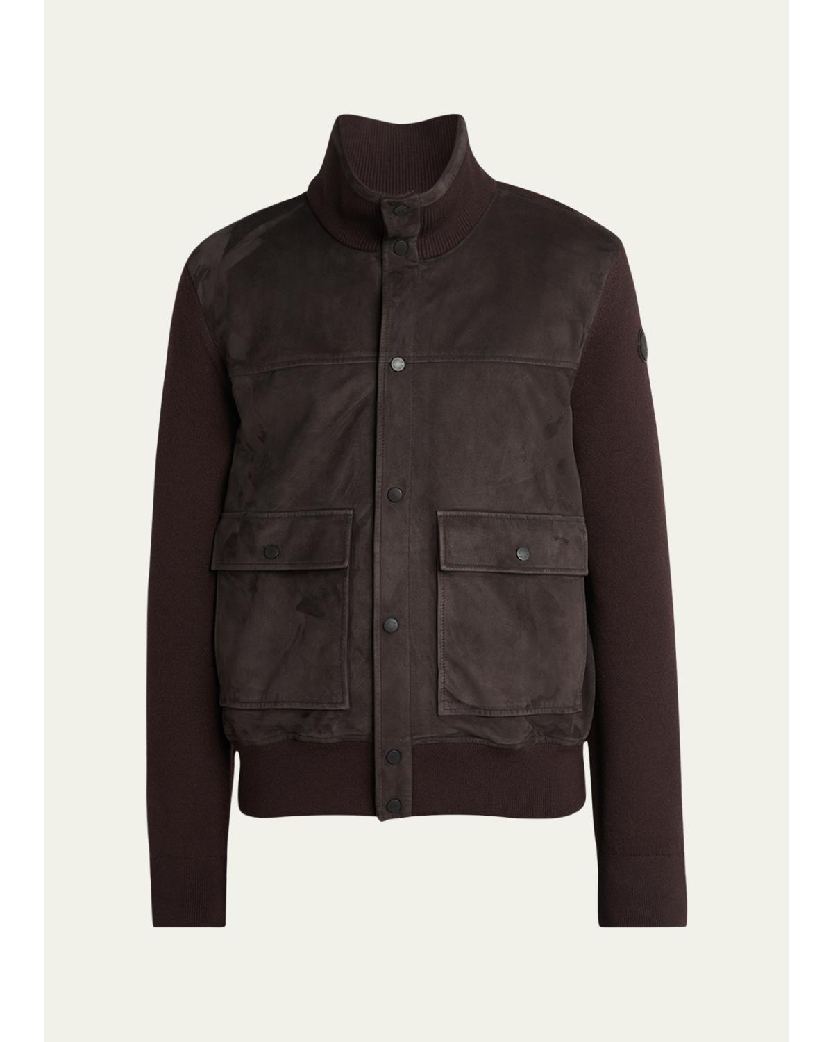 Men'S Wool And Suede Snap-Front Cardigan