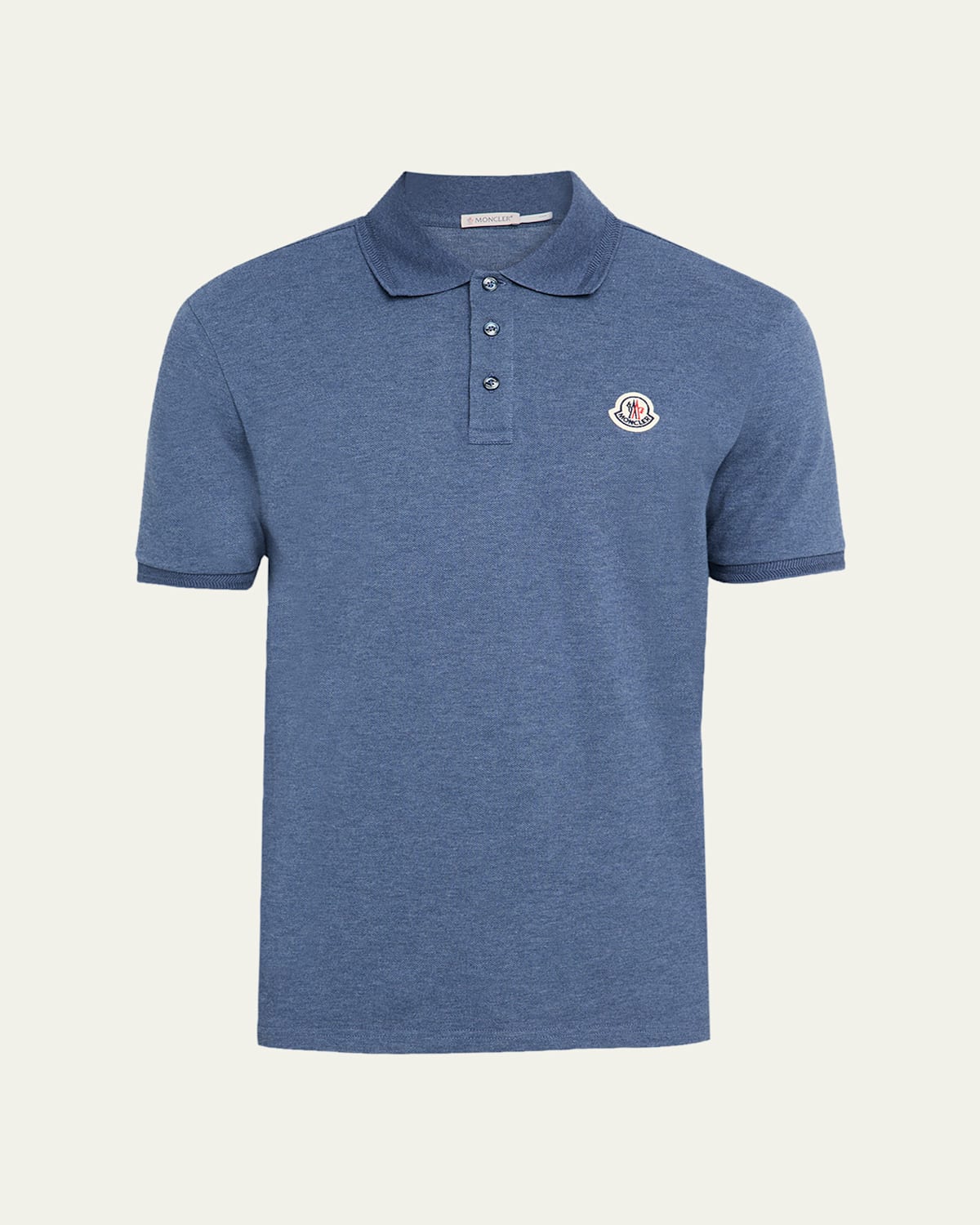 Moncler Men's Leather-emblem Polo Shirt In Blue