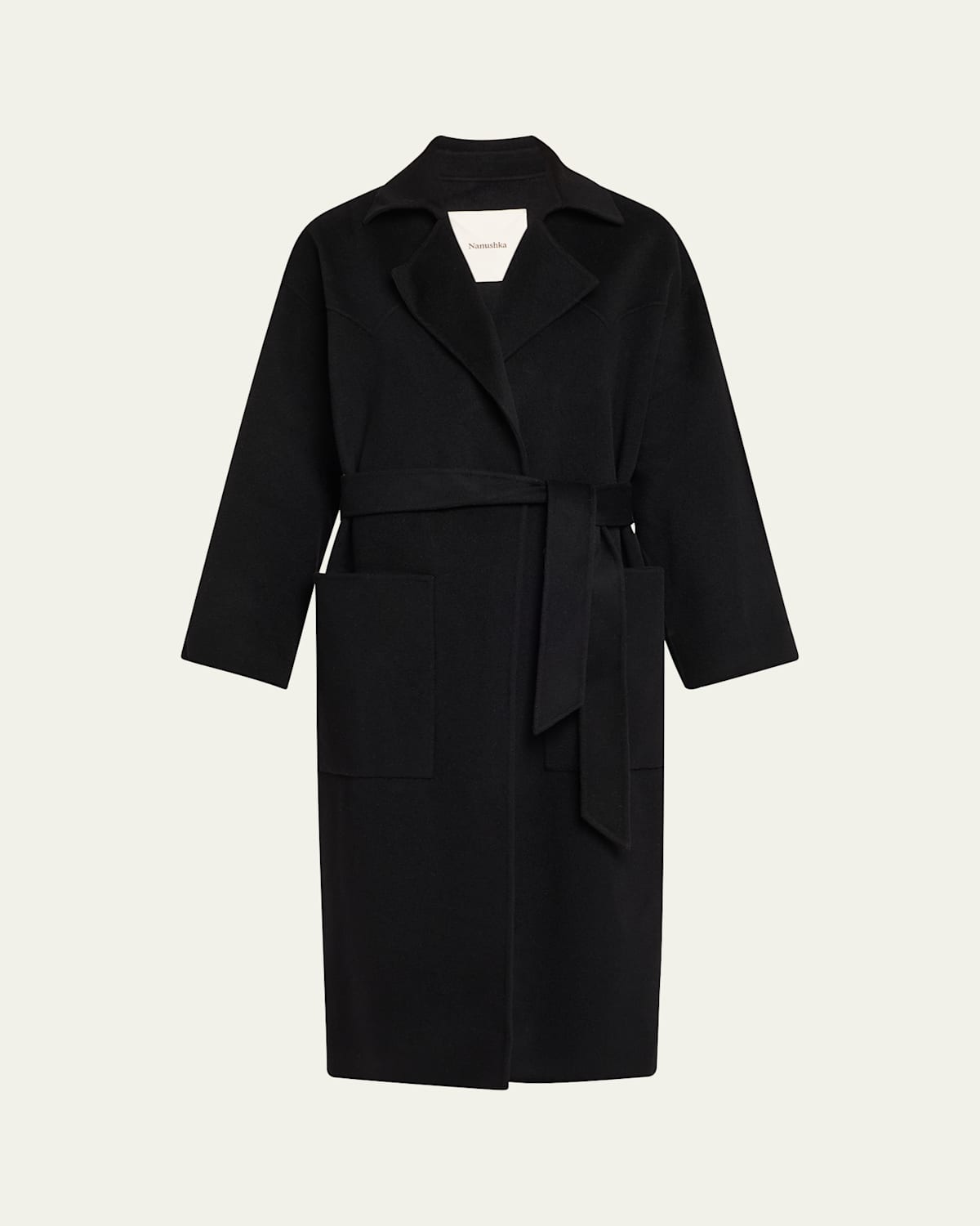 Nanushka Alamo Wool-blend Long Wrap Coat In Black
