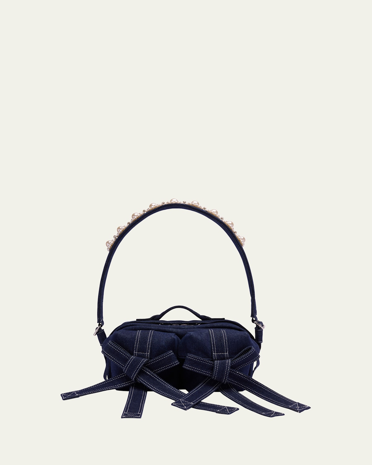 Simone Rocha Classic Pearly-embellished Bow Denim Crossbody Bag