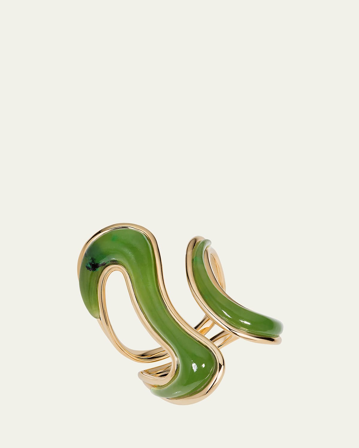 18K Yellow Gold Stream Open Ring with Jade
