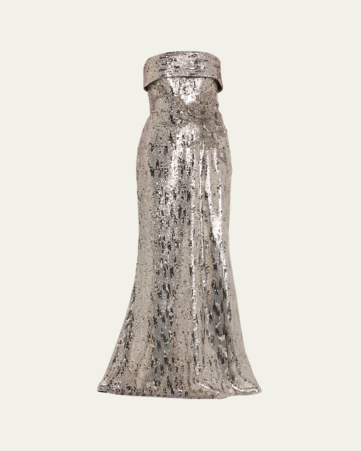 Elie Saab Sequined Strapless Trumpet Gown In Silver