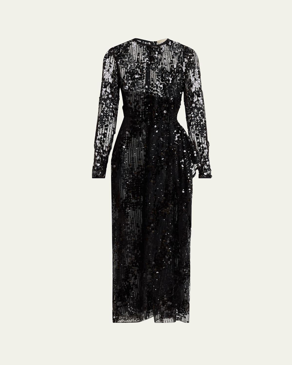 Sequined Long-Sleeve Midi Dress