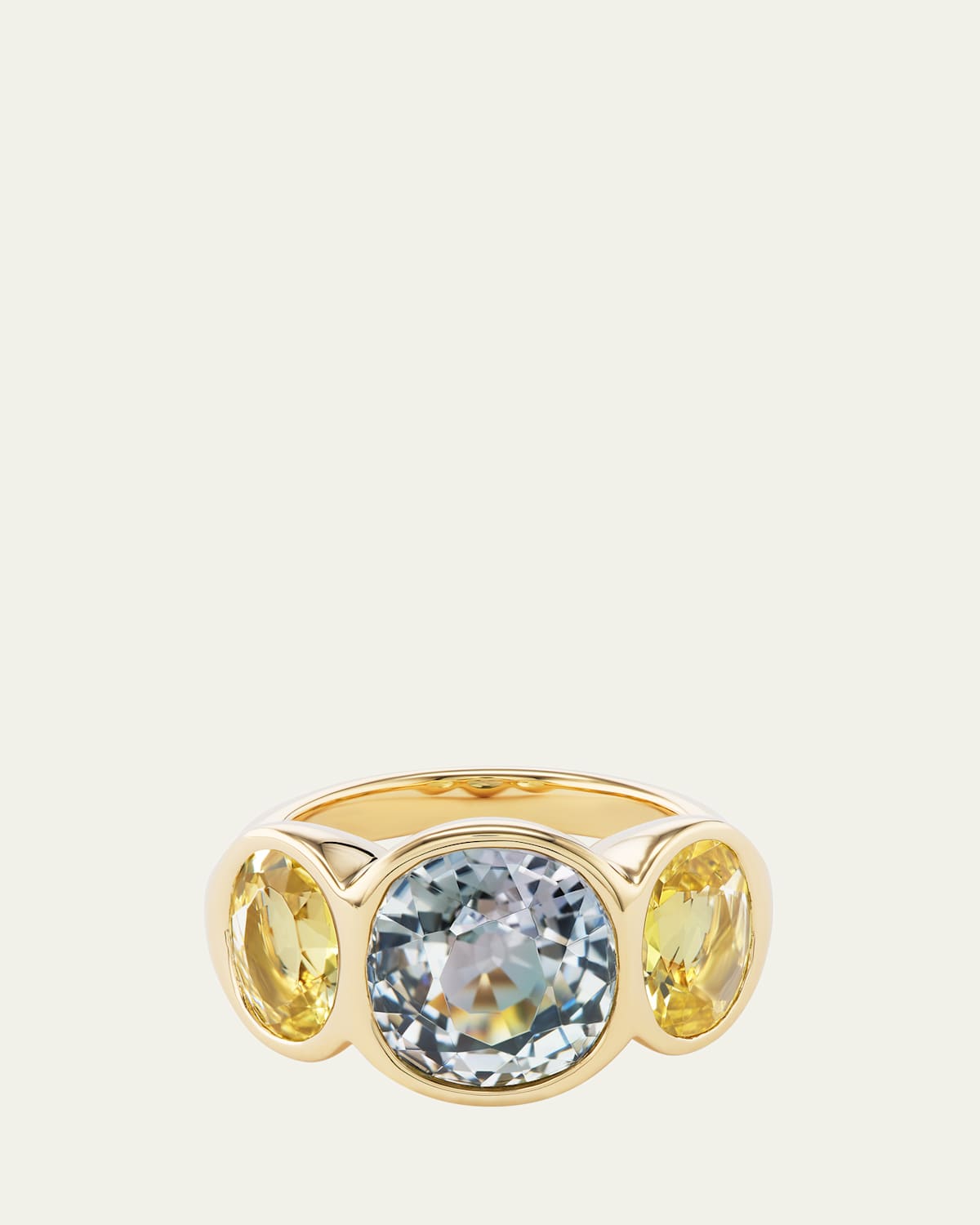 One of a Kind 18K Three Stone Ring with Tourmaline Center and Yellow Beryl Sides