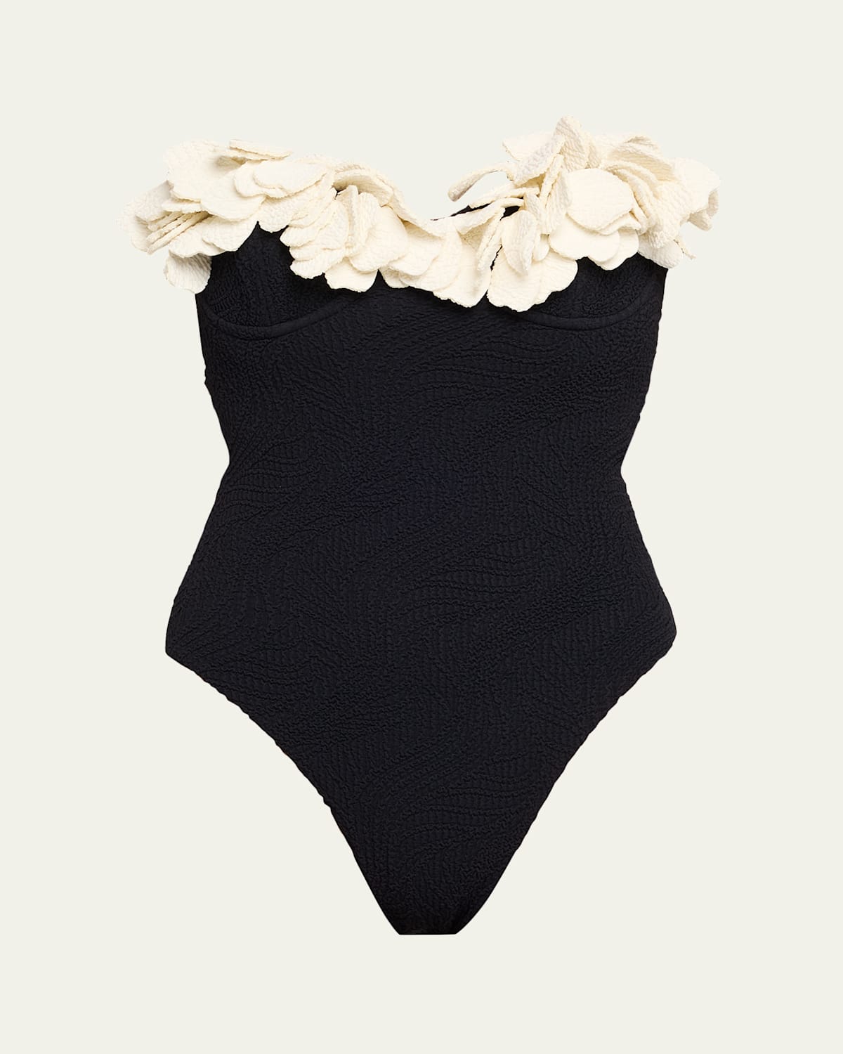 Breeze Jacquard Flower Applique One-Piece Swimsuit
