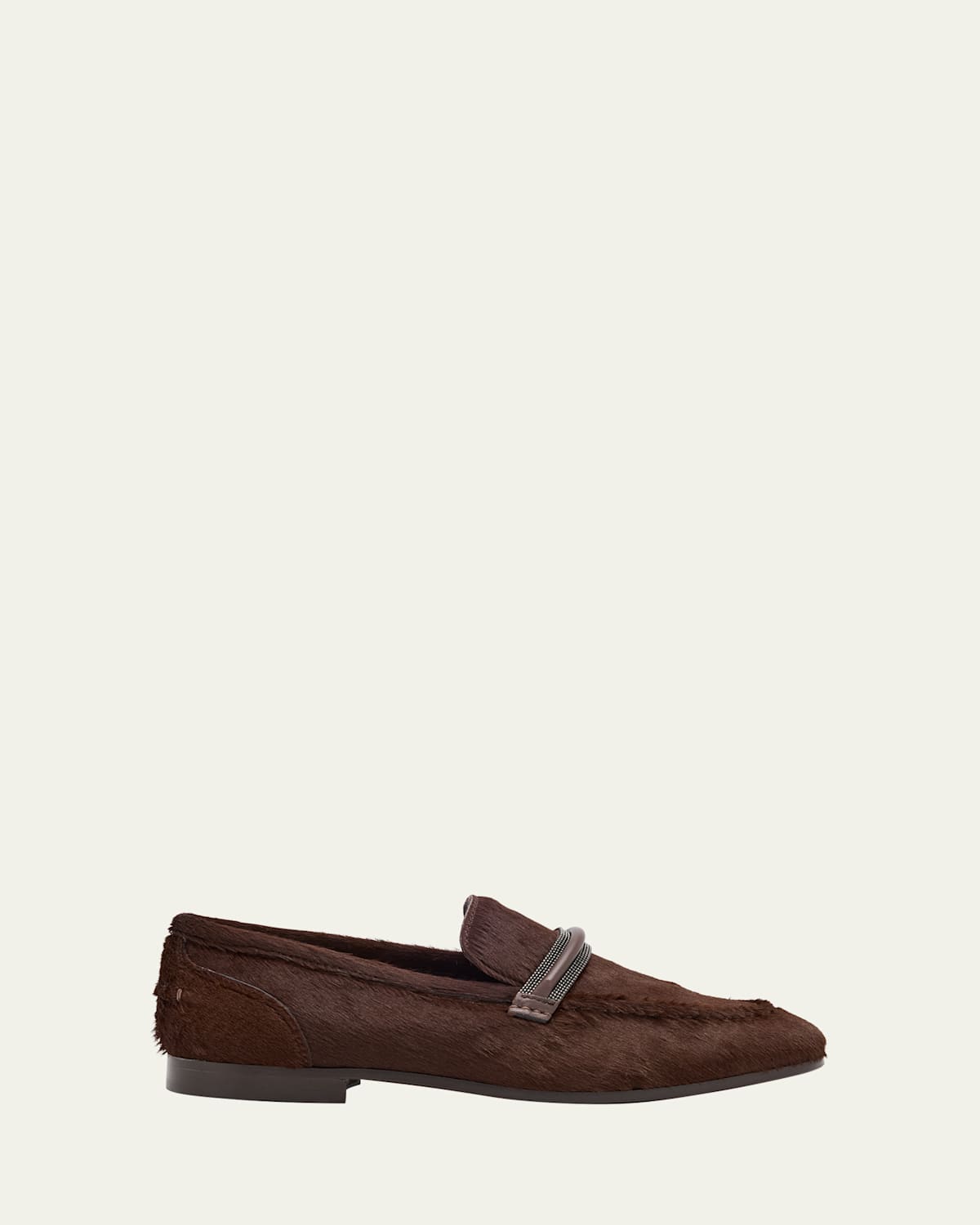 Brunello Cucinelli Calf Hair Loafers With Monili Bar Strap