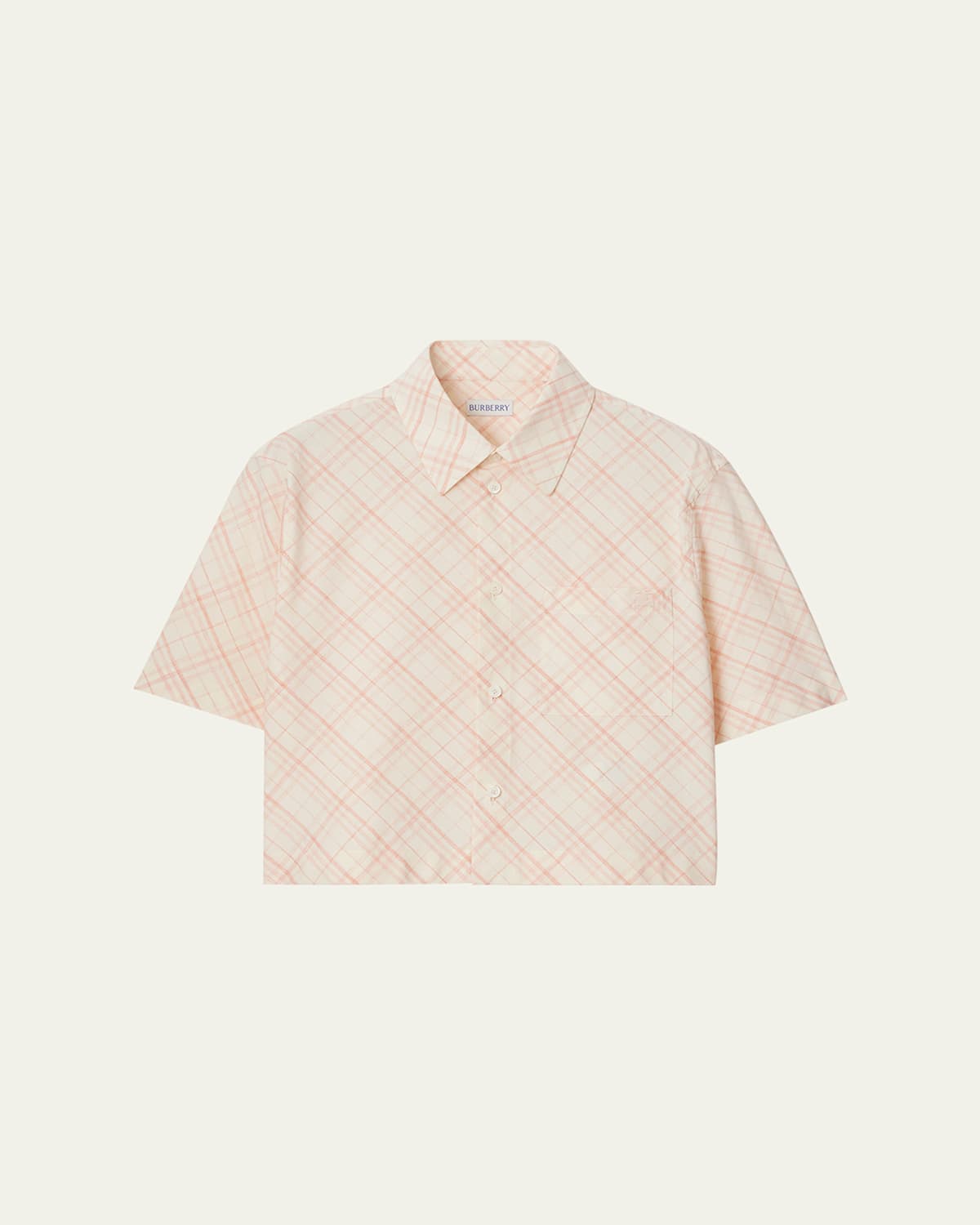 Burberry Check Short-sleeve Crop Button-down Shirt In Sand