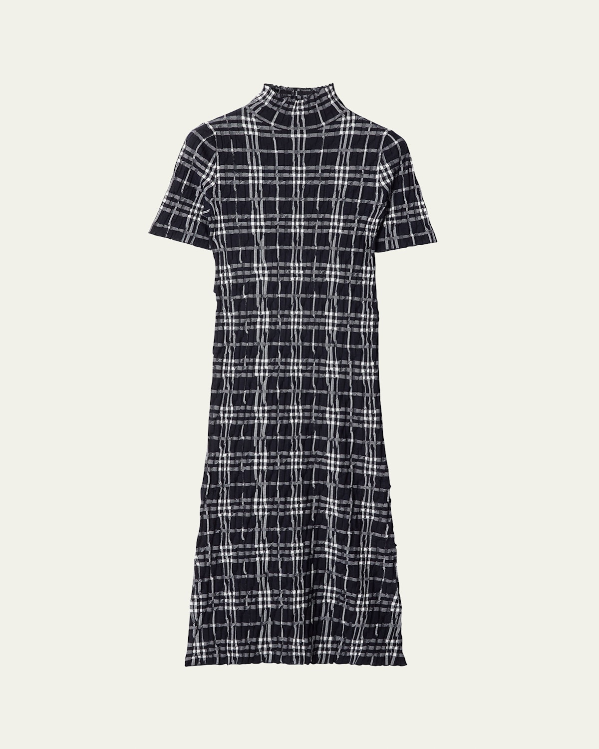 Check Short-Sleeve Crinkle Midi Dress