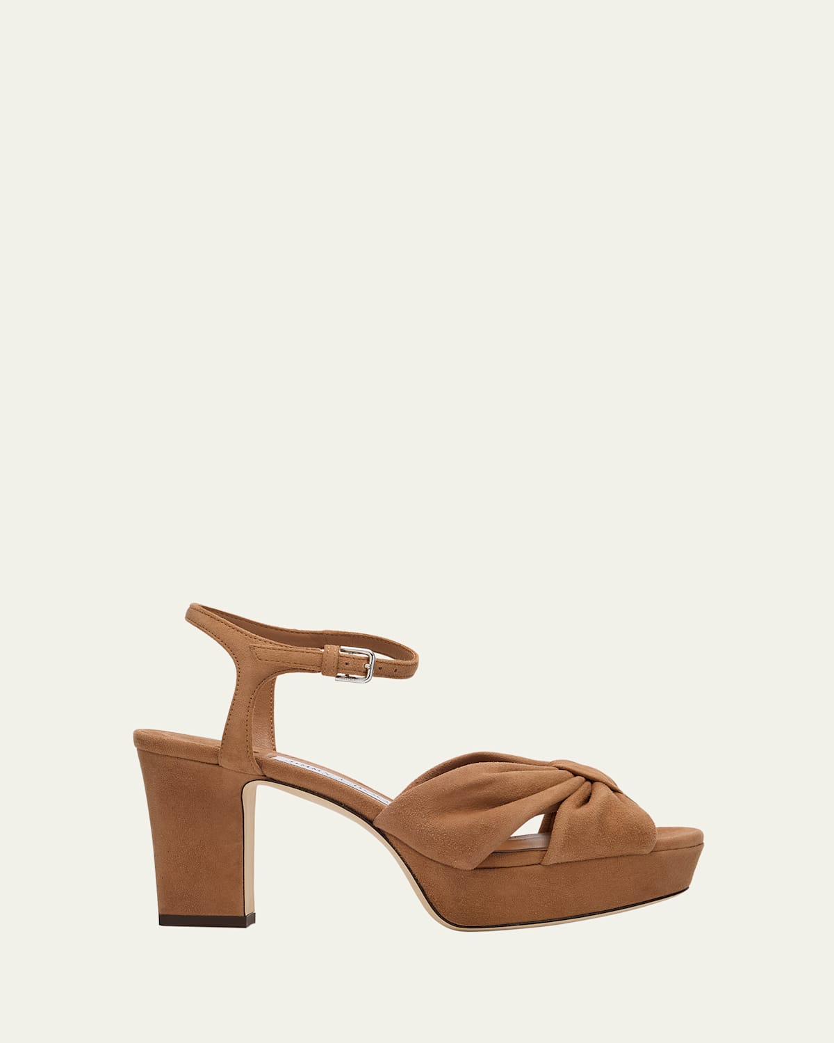 Jimmy Choo Heloise Suede Knot Platform Sandals In Brown