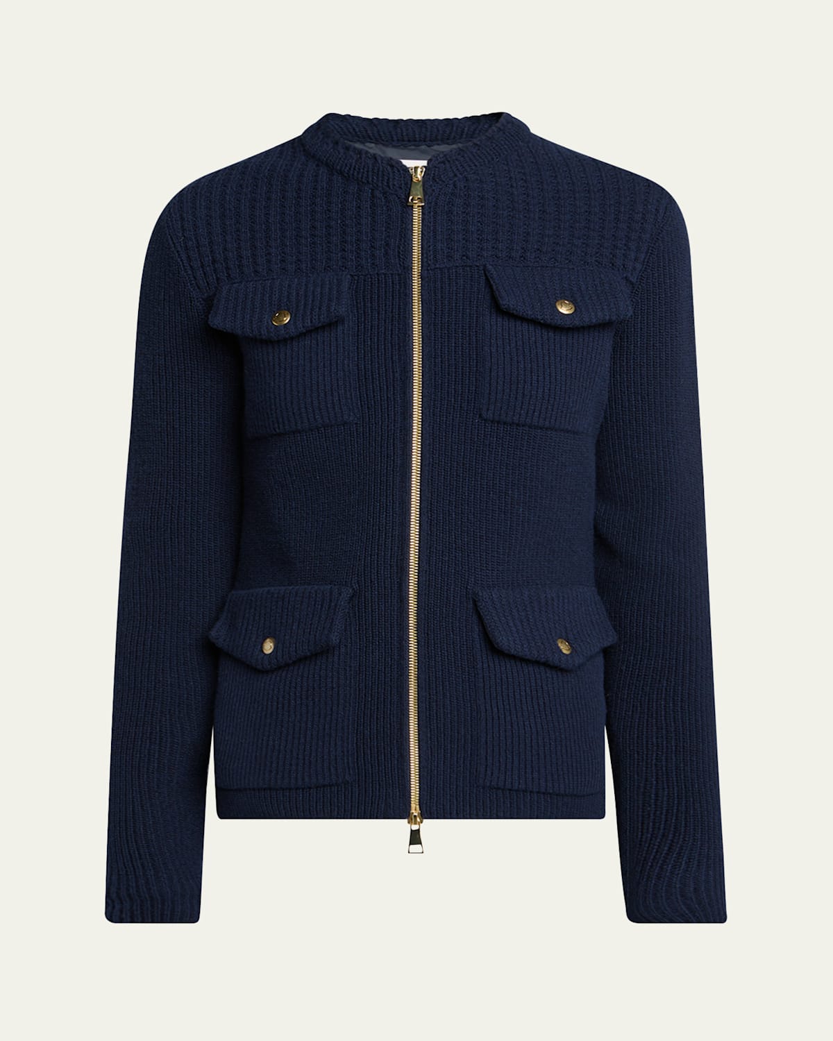 Moncler Wool Zip Cardigan In Blue