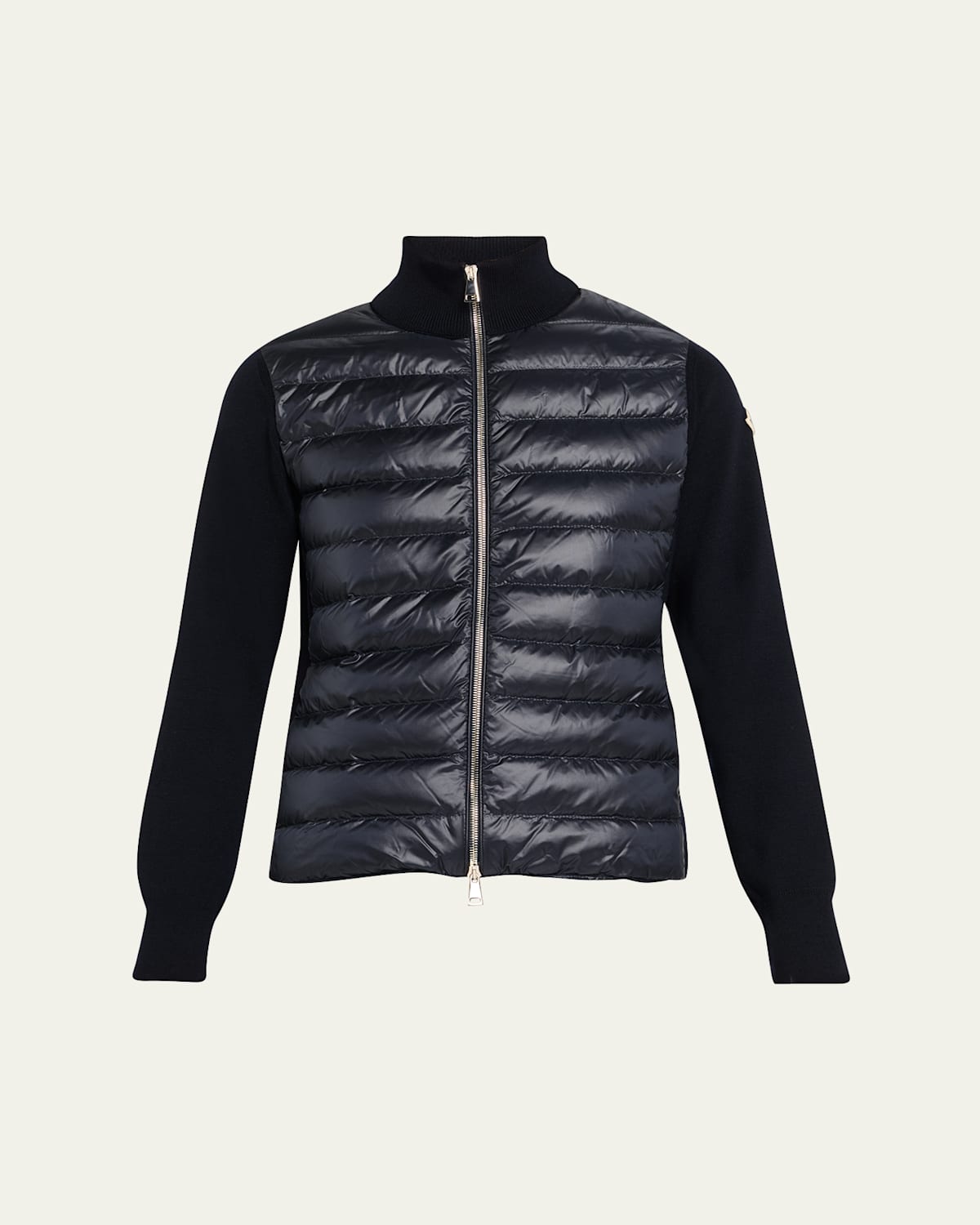 Moncler Women Padded Wool Cardigan With Zip In Blue