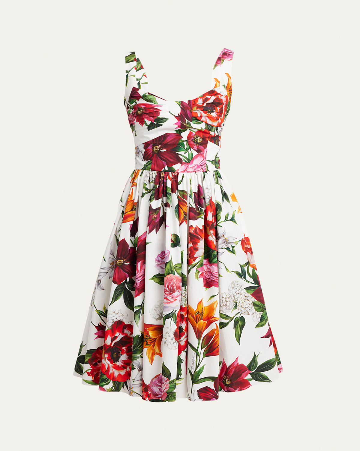 Dolce & Gabbana White Anemoni Print Cotton Midi Dress In Multi