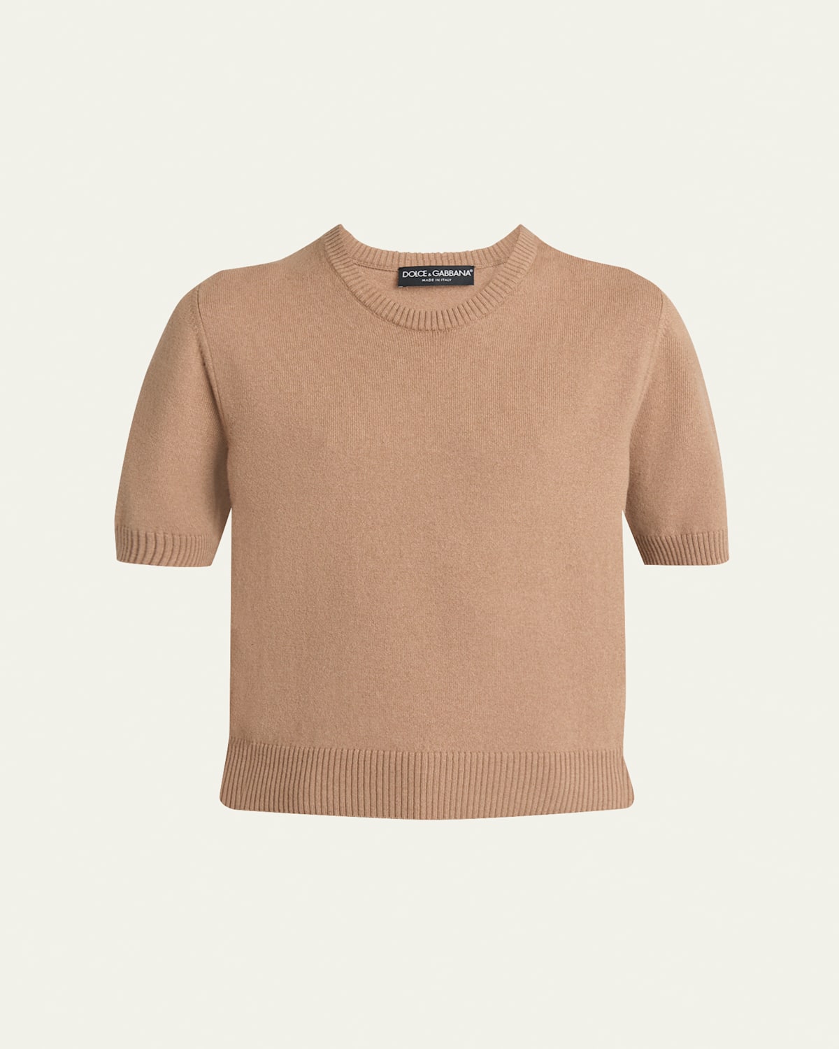 Dolce & Gabbana Short-sleeve Cashmere Crewneck Sweater In Brown