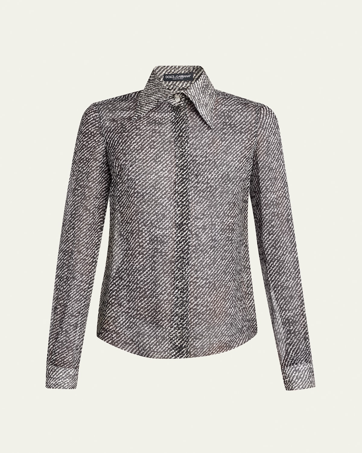 Dolce & Gabbana Boucle-print Silk Chiffon Button-down Shirt In Gray