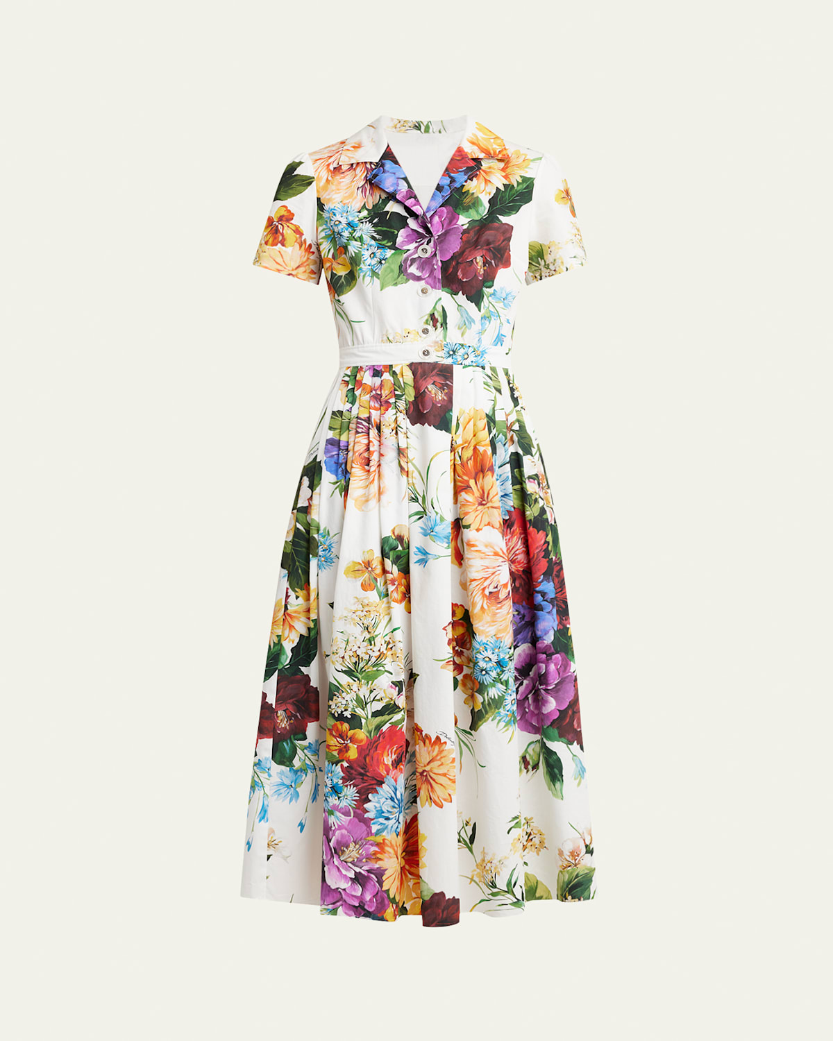 Dolce & Gabbana Pleated Floral-print Cotton-poplin Midi Dress