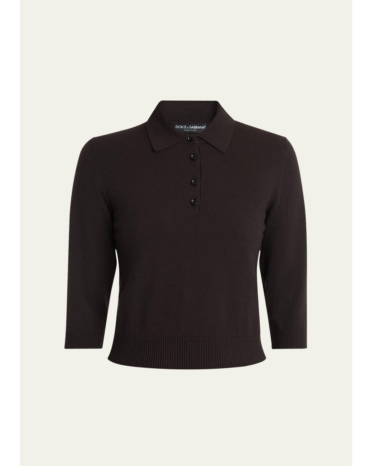 3/4-Sleeve Cashmere Polo Sweater