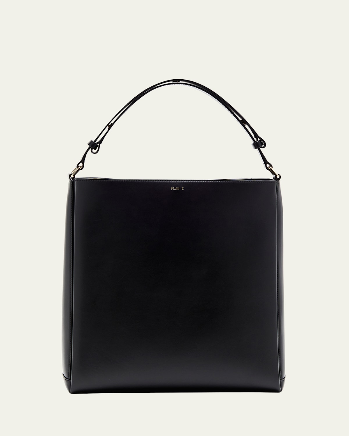 Plan C Folded Tote Bag In Vitello Leather In Black