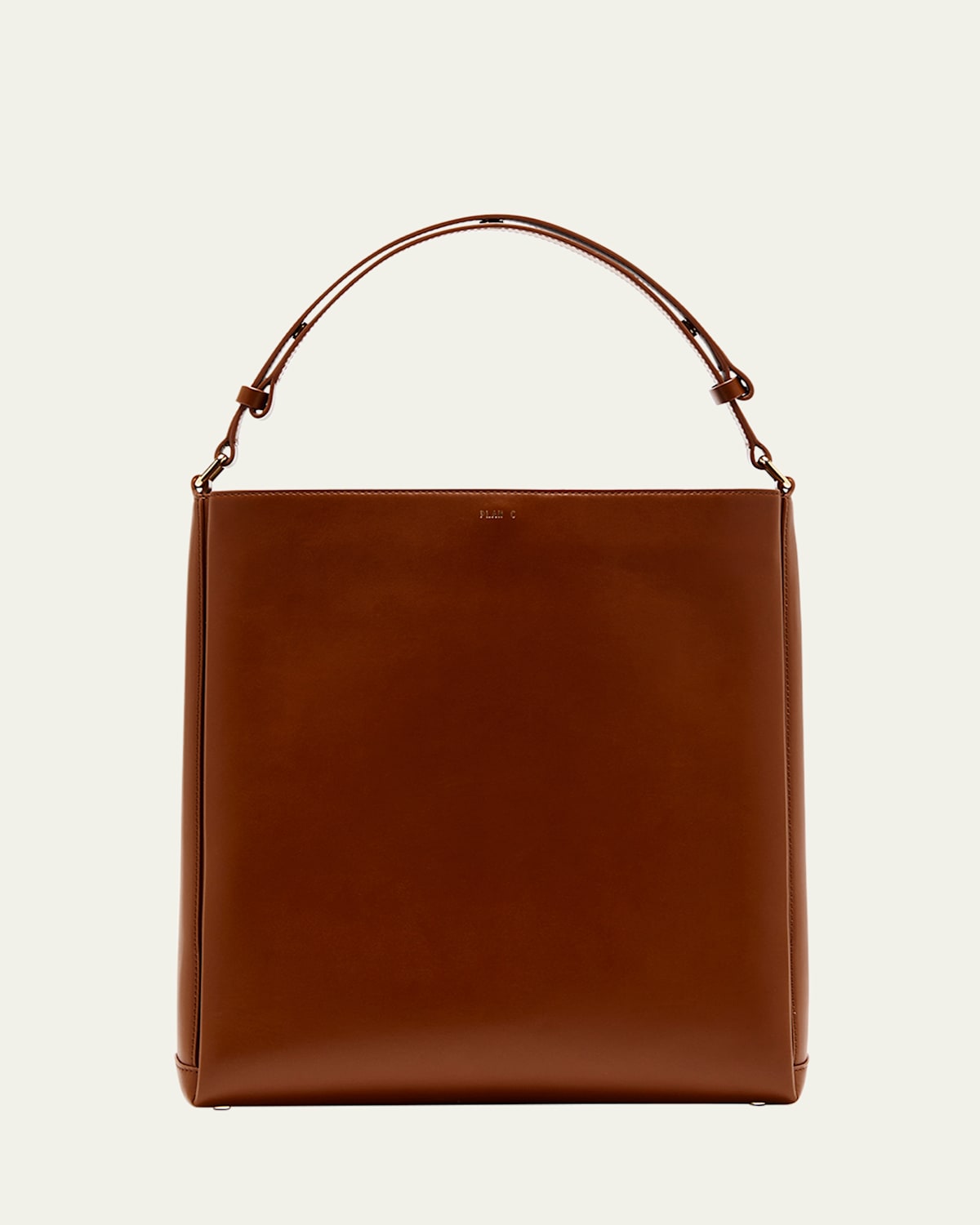 Plan C Folded Tote Bag In Vitello Leather In Brown