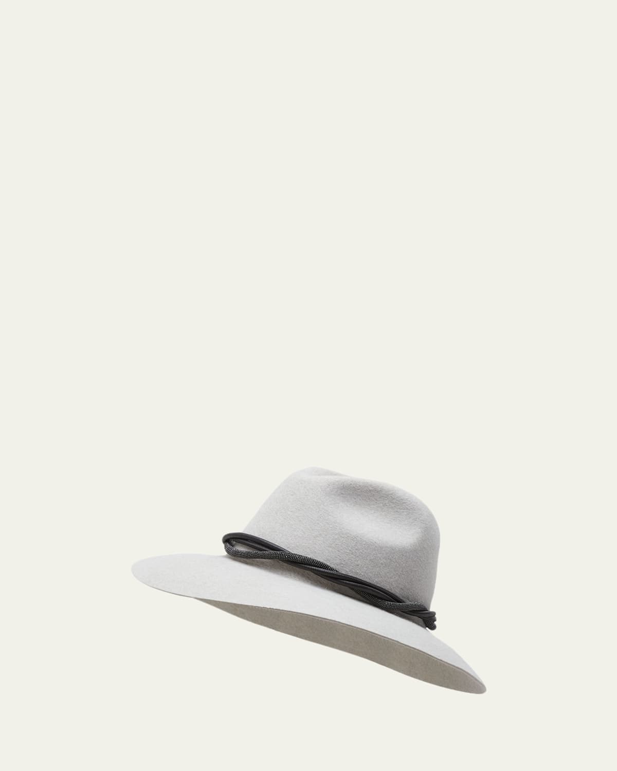 Brunello Cucinelli Rabbit Felt Fedora Hat with Monili Trim