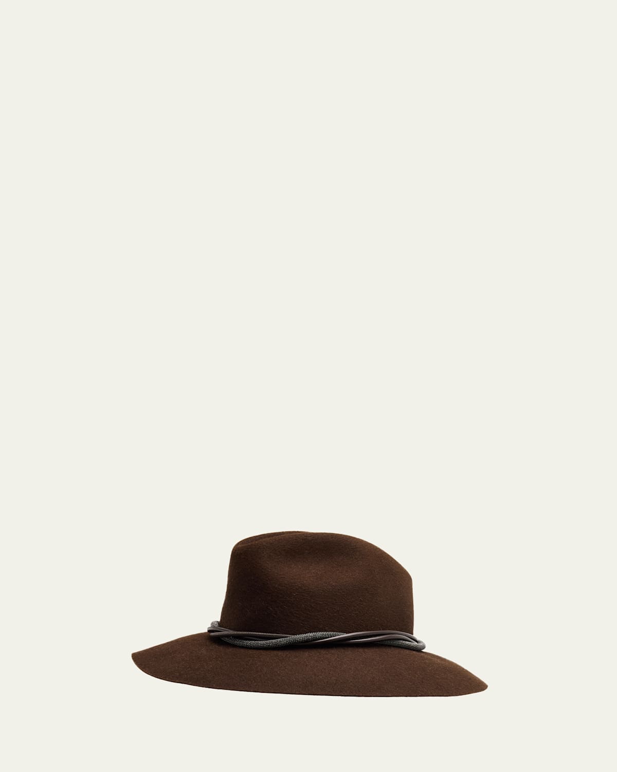 Brunello Cucinelli Rabbit Felt Fedora Hat With Monili Trim In Brown