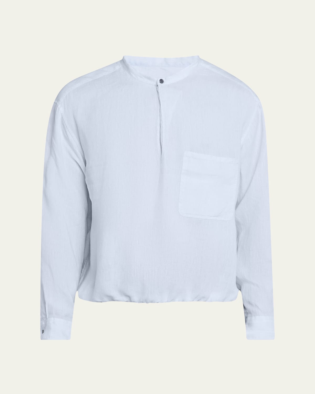 Giorgio Armani Men's Linen Nehru-collar Sport Shirt In Blue