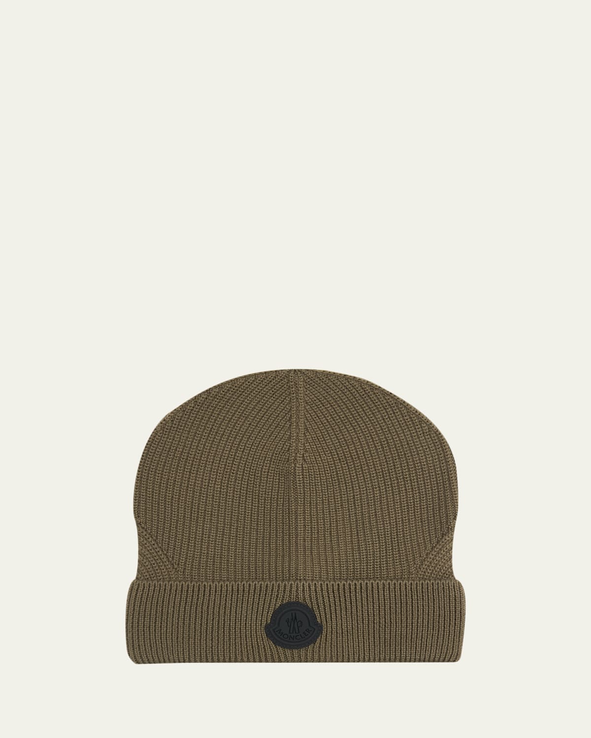 Moncler Men's Wool Beanie With Tonal Logo In Green