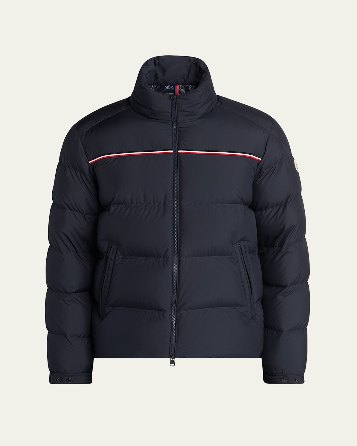 Moncler Puffer Jacket With High Collar And Quilted Design In Blue