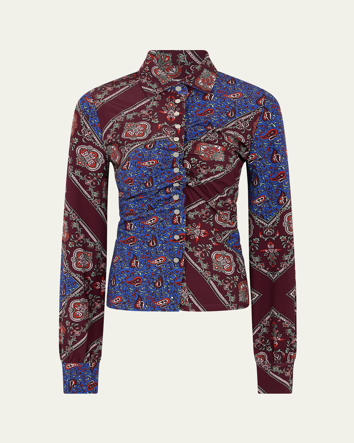 Rabanne Paisley Patchwork Ruched Button-front Shirt In Multi