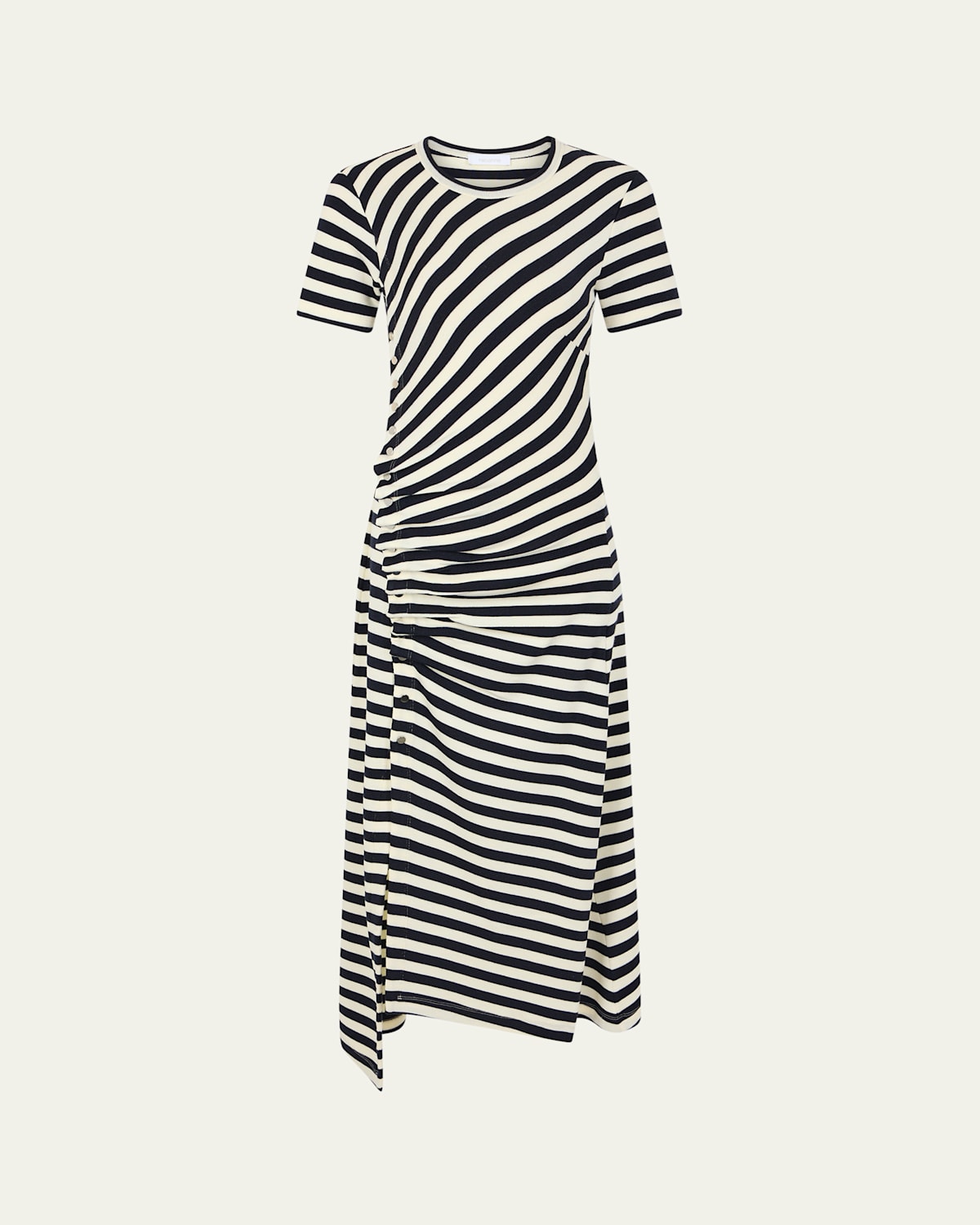 Rabanne Gathered Embellished Striped Wool-blend Midi Dress In Gray