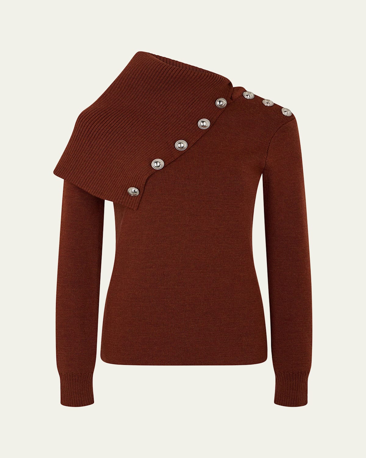 Rabanne Asymmetric Merino Wool Sweater In Brown