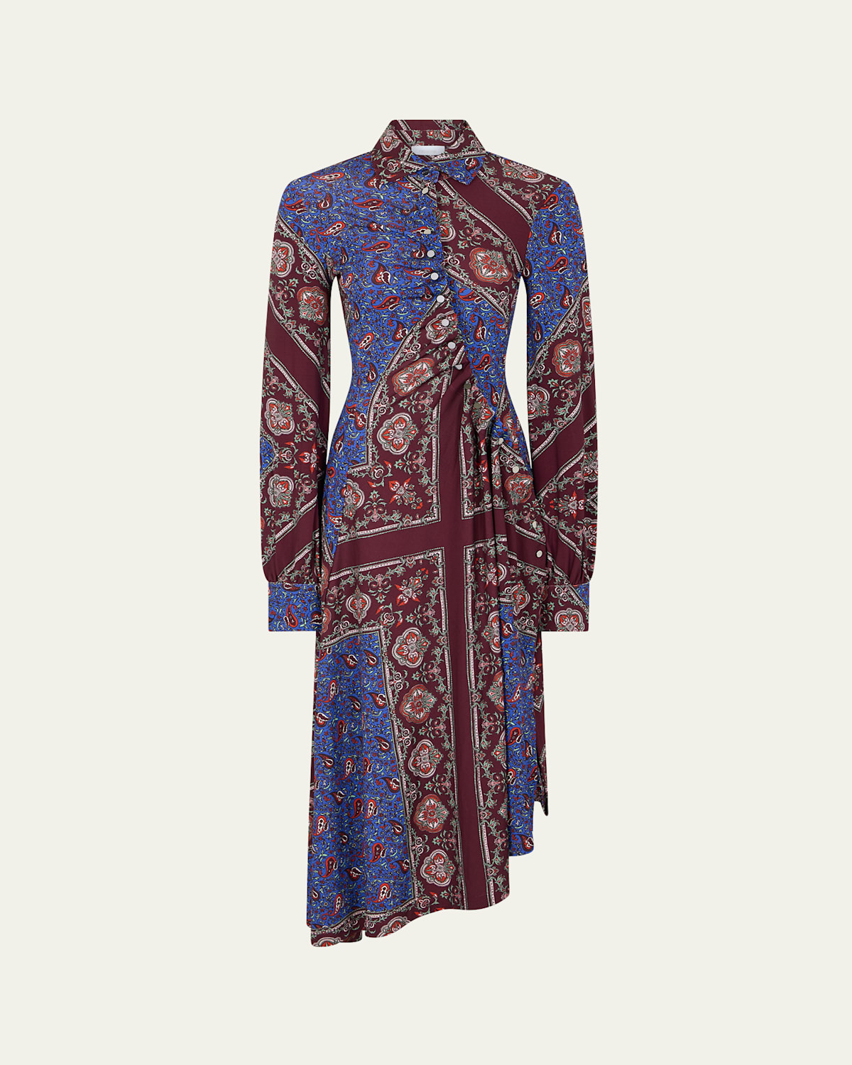 Rabanne Paisley Jersey Asymmetric Ruched Midi Shirtdress