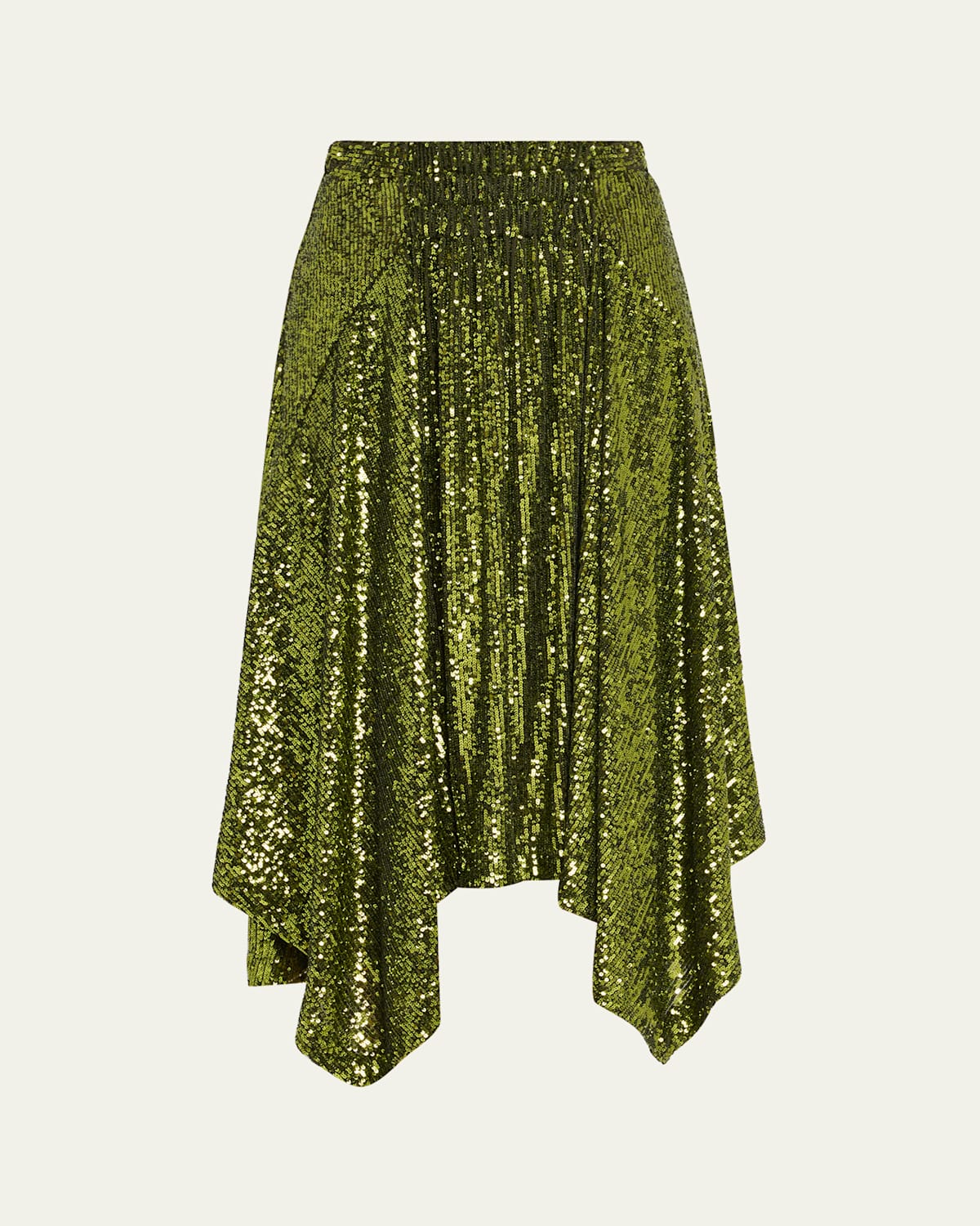 Rabanne Asymmetric Hem Sequined Midi Skirt In Green