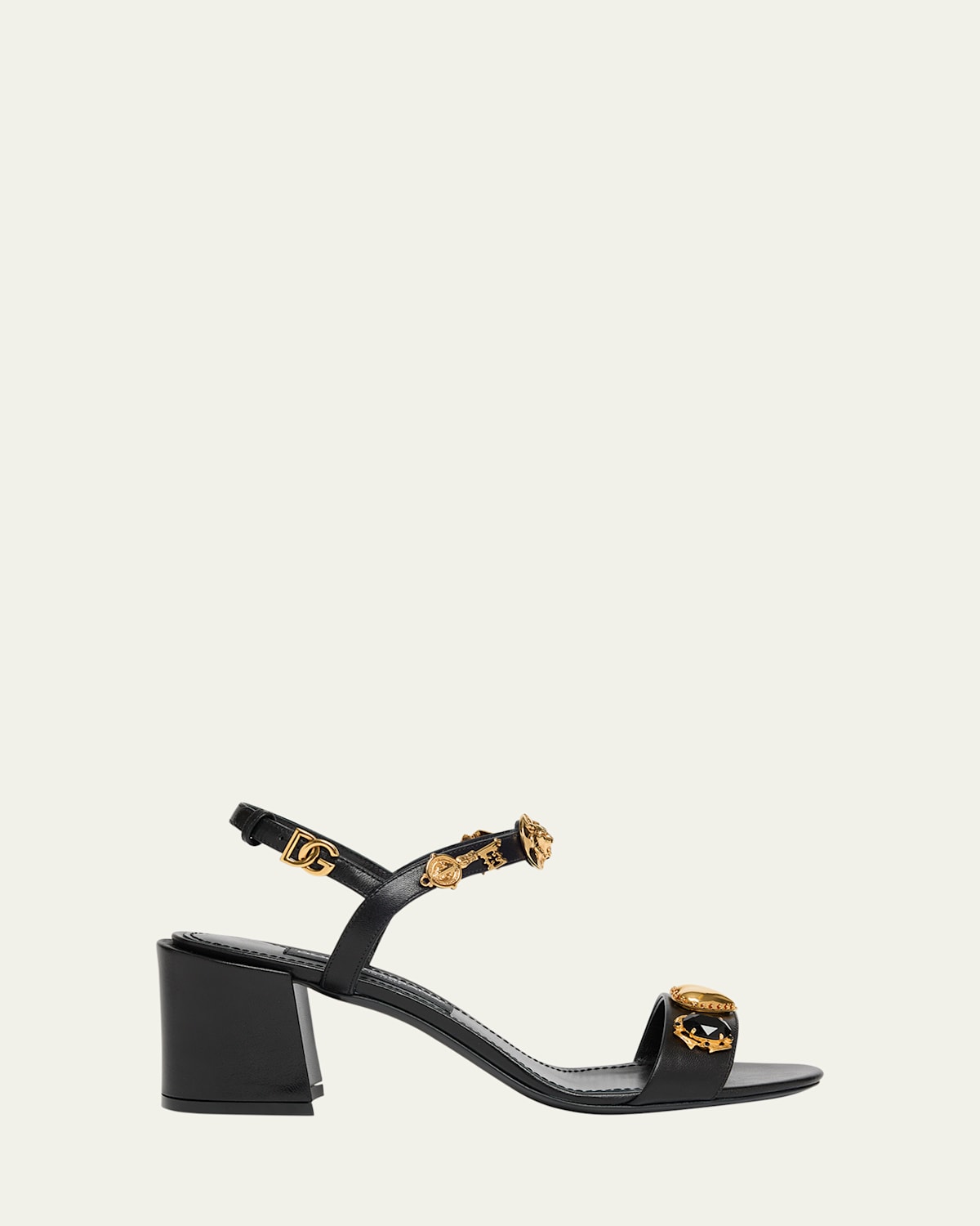 Dolce & Gabbana Stone Embellished Leather Block-heel Sandals In Black