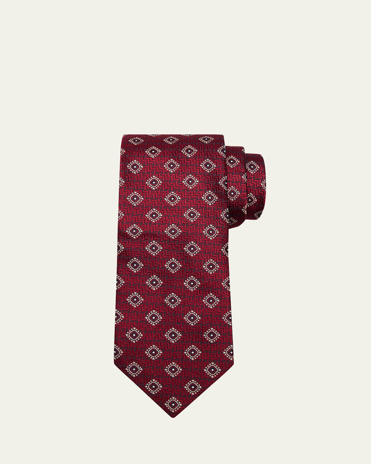 Brunello Cucinelli Men's Geometric Tile Jacquard Silk and Cotton Tie | Thumbnail 4