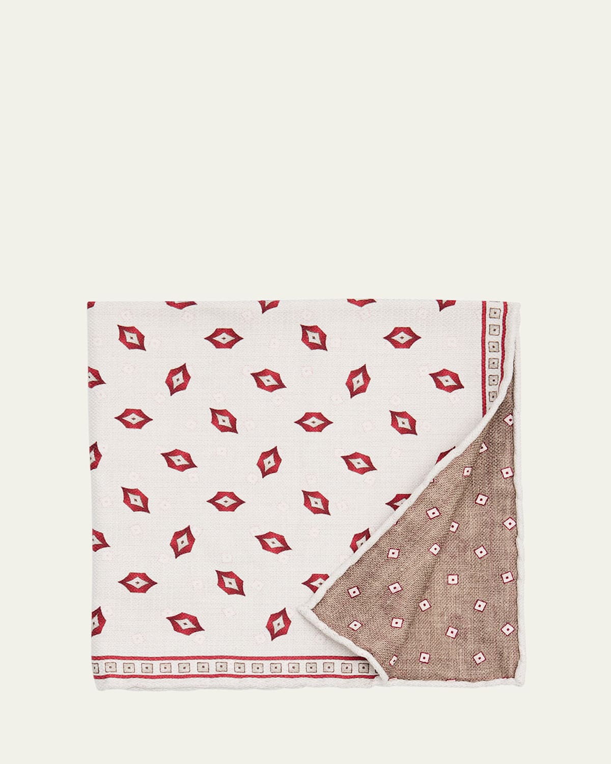 Brunello Cucinelli Men's Geometric Leaf-Print Silk Pocket Square | Thumbnail 1 Brunello Cucinelli Men's Geometric Leaf-Print Silk Pocket Square | Thumbnail 1