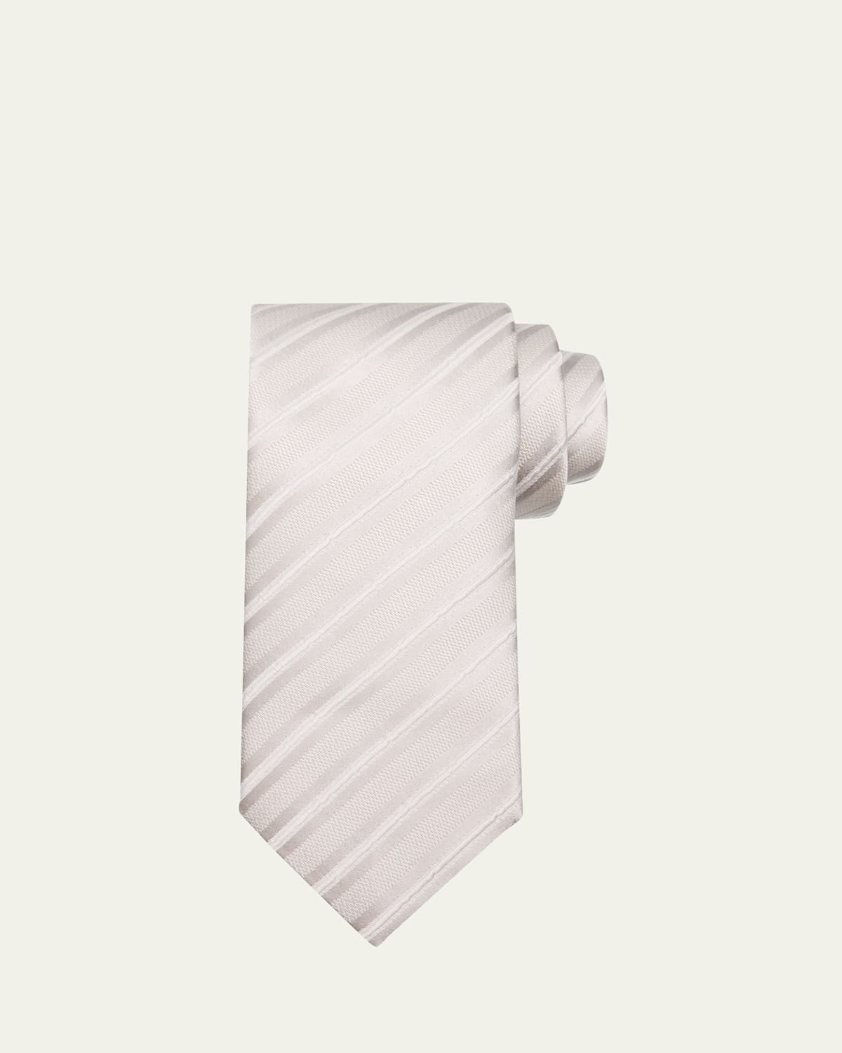 Brunello Cucinelli Men's Regimental Stripe Silk And Cotton Tie In Silver