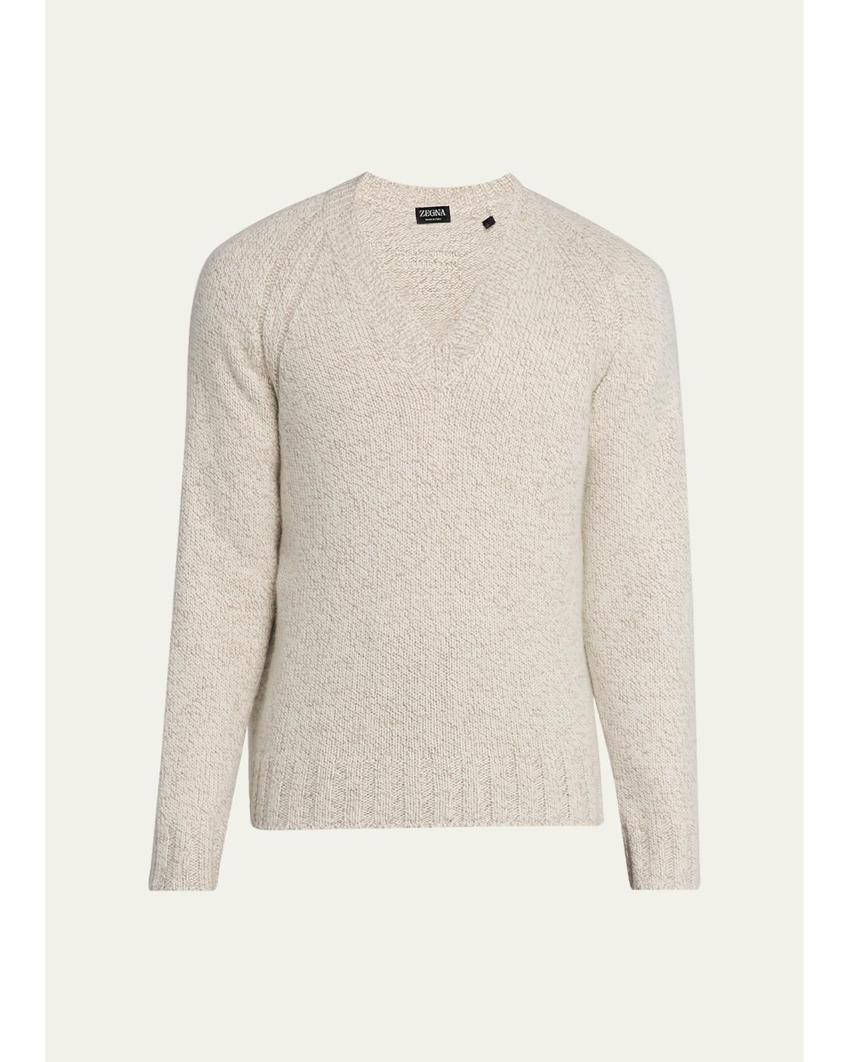 Men'S Cashmere And Wool Chunky Knit V-Neck Sweater