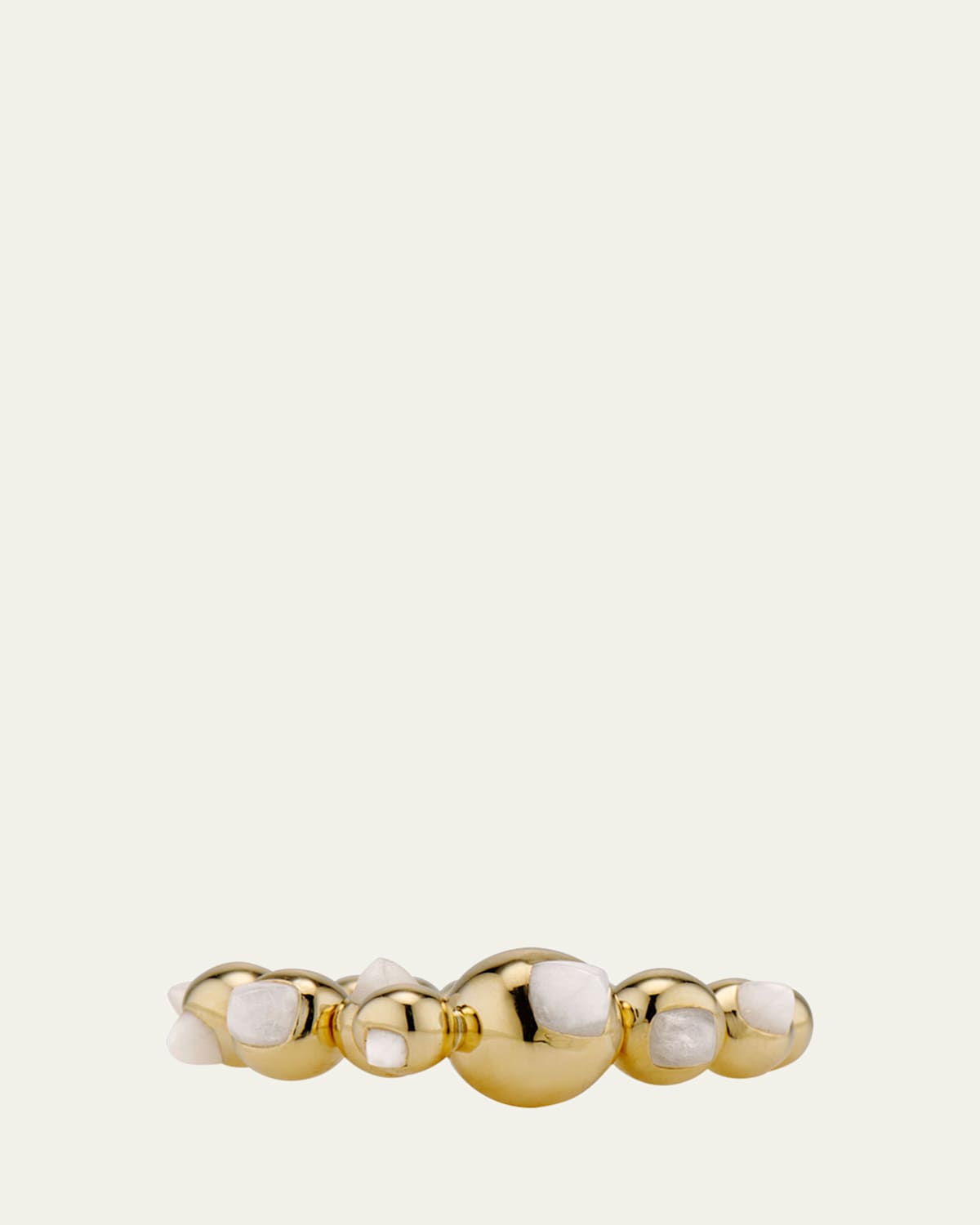 18K Yellow Gold Mini Sugarloaf Ring with Milky Moonstone, Size 6.5