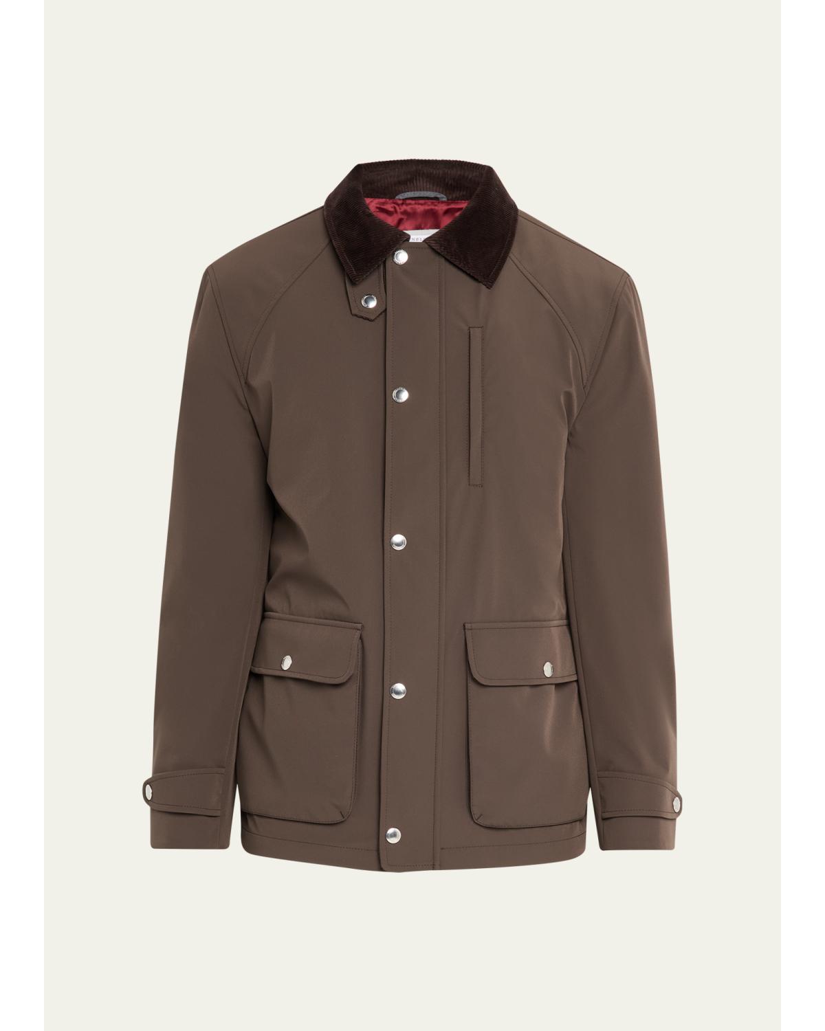 Men's Nylon Corduroy-Collar Full-Zip Jacket