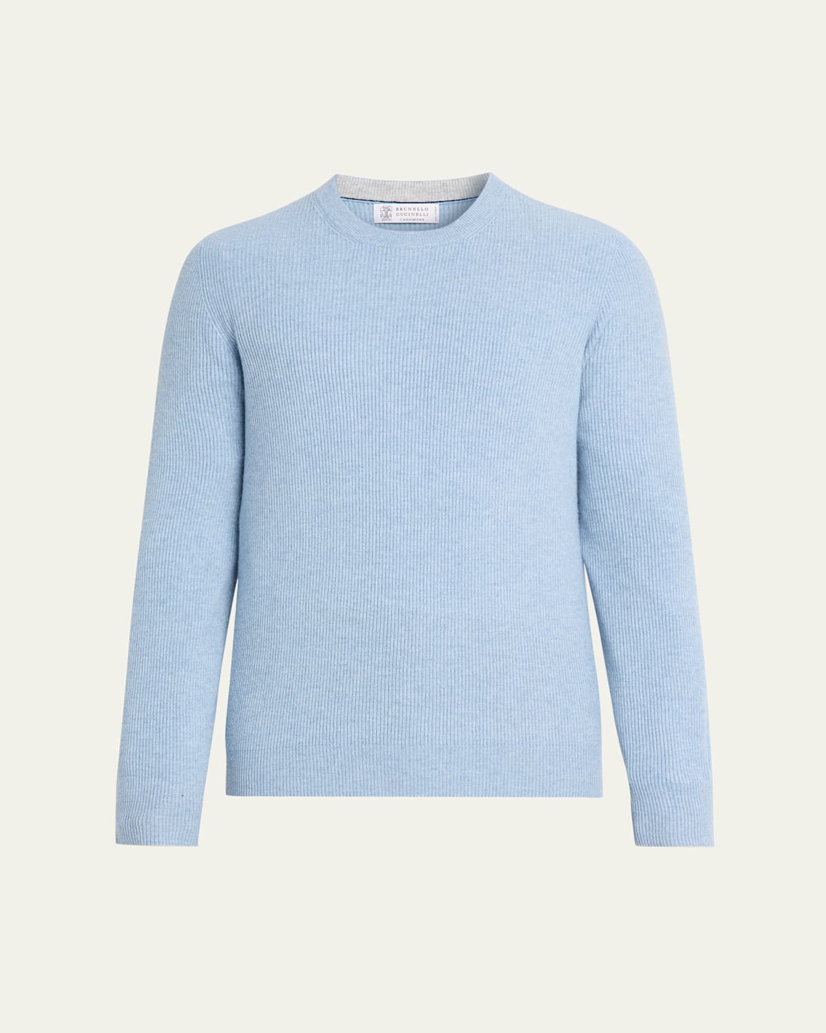 Brunello Cucinelli Men's Cashmere English Rib Crewneck Sweater In Blue